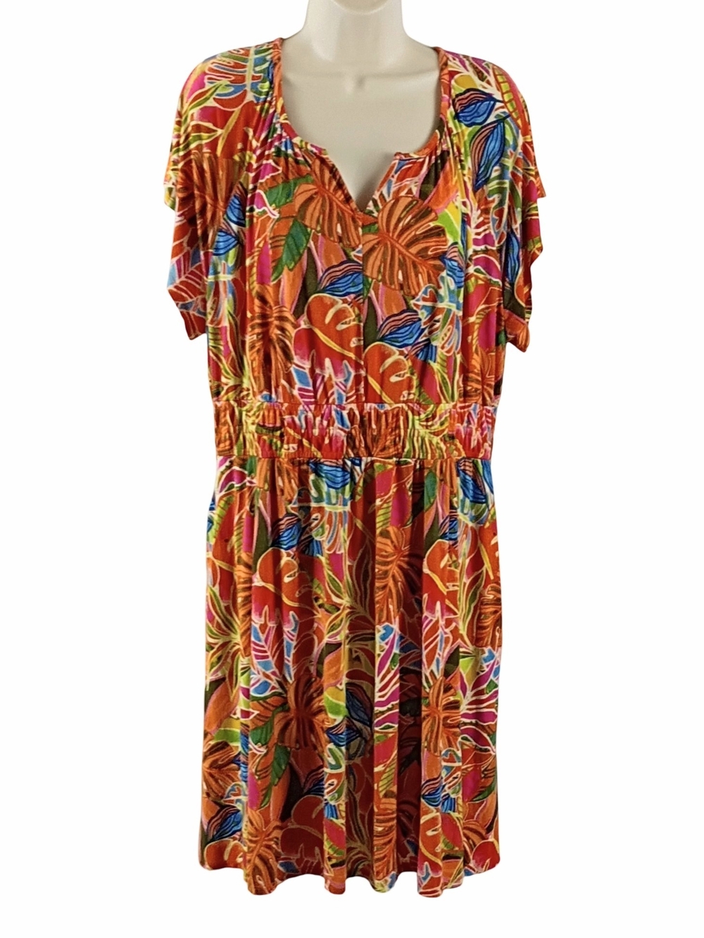 C&C California Multicolor Tropical Midi Dress in Orange and Blue